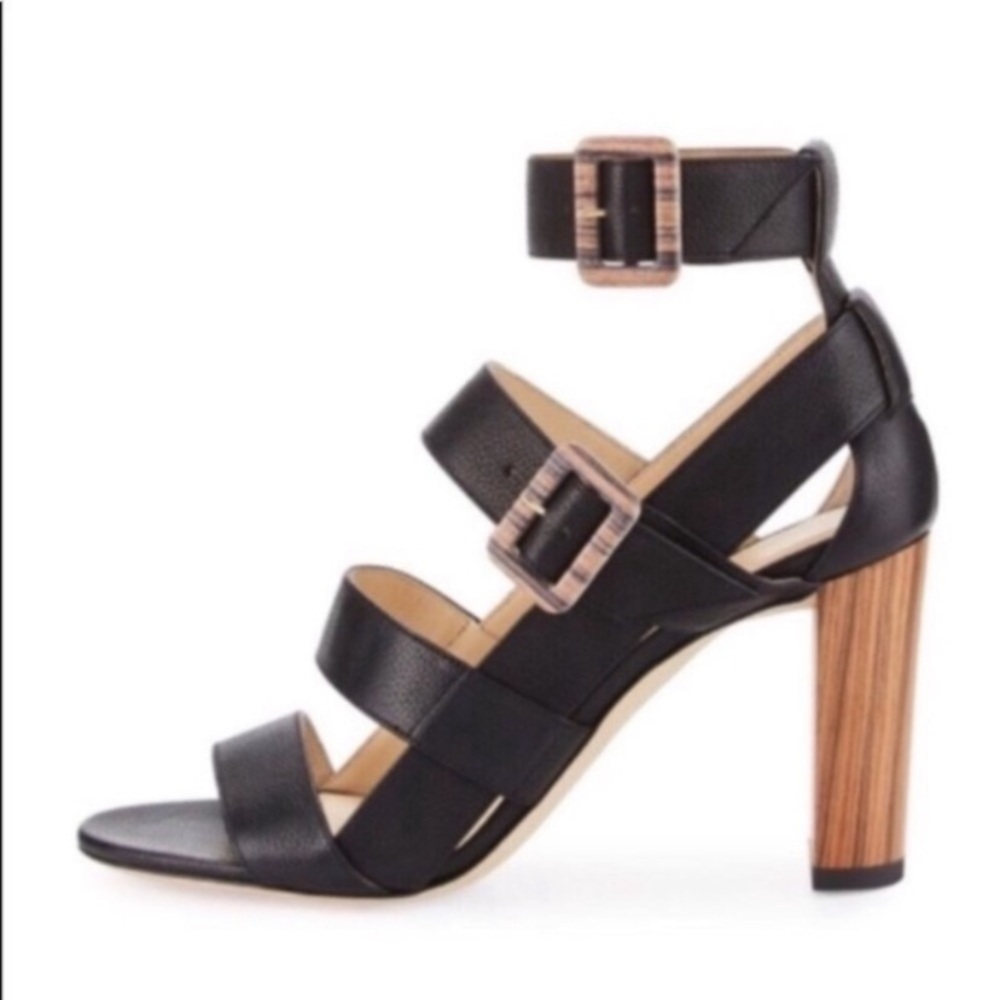 Jimmy Choo Black Leather Maya Block Heel Sz 36.5